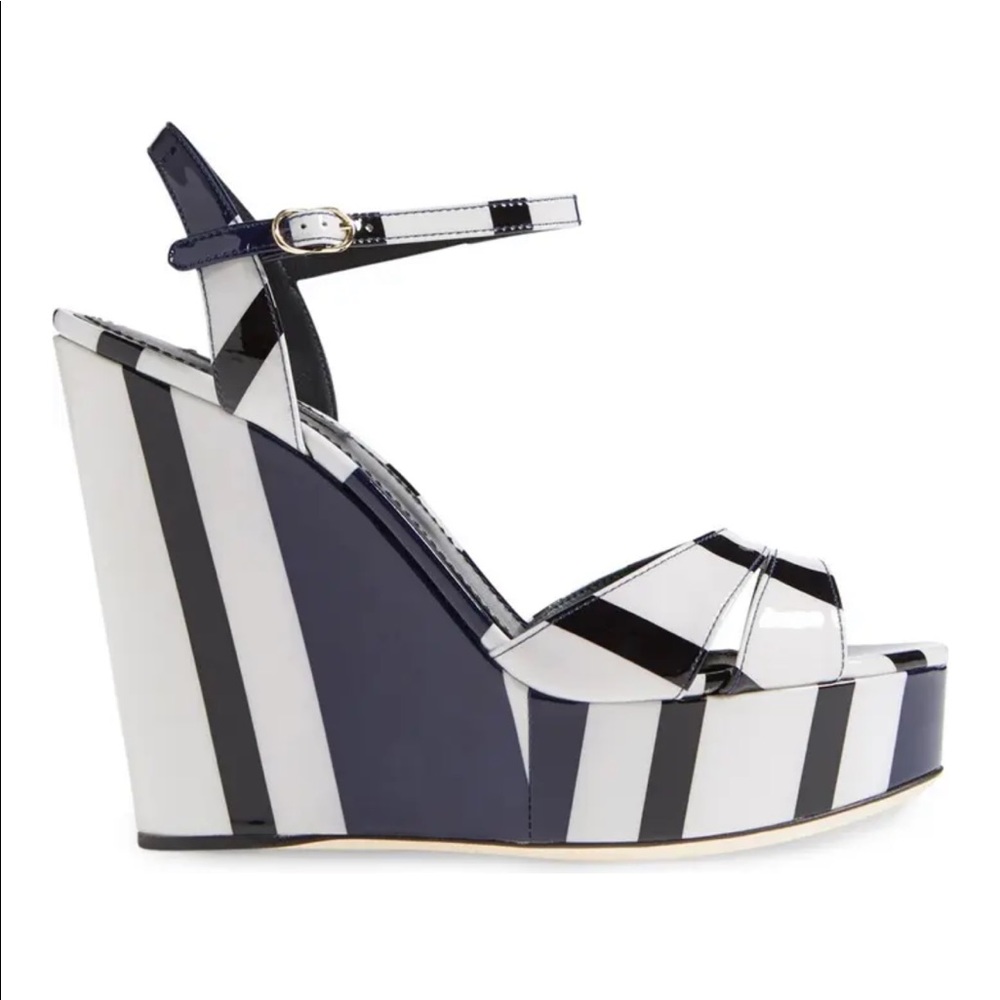 Dolce & Gabbana nautical stripe platform wedge sandal. 4.5 inch heel - Picture 2 of 10